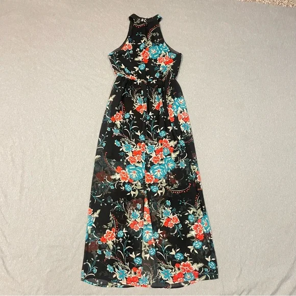 As U Wish Floral Maxi Dress Sleeveless Halter Size Medium - Picture 4 of 8